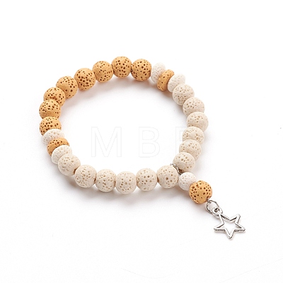 Natural Lava Rock Beads Stretch Charm Bracelets X-BJEW-E376-01E-1
