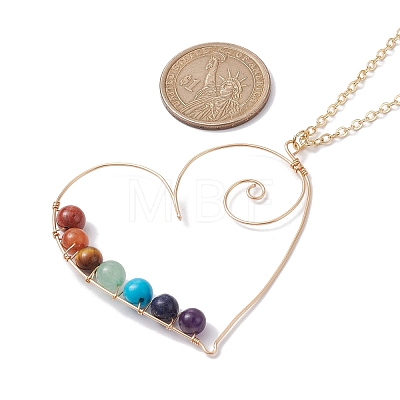 Natural & Synthetic Mixed Gemstone Beaded Alloy Heart Pendant Necklace NJEW-JN04574-1