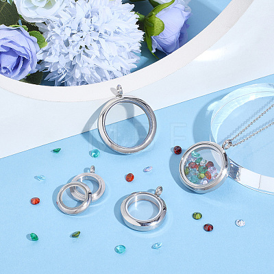 4Pcs 4 Styles Stainless Steel Locket Pendants STAS-BBC0010-32-1