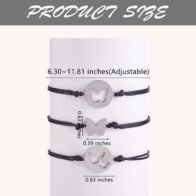 3Pcs 3 Style 430 Stainless Steel Butterfly Link Bracelets Set JB725A-1