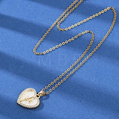 Brass Micro Pave Cubic Zirconia Plastic Imitation Shell Pendant Neckalces NJEW-C076-10G-1