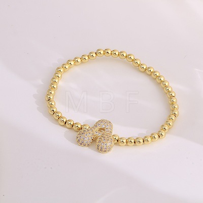 Brass Micro Pave Clear Cubic Zirconia Beaded Stretch Bracelets for Women FS-WGB95F4-22-1