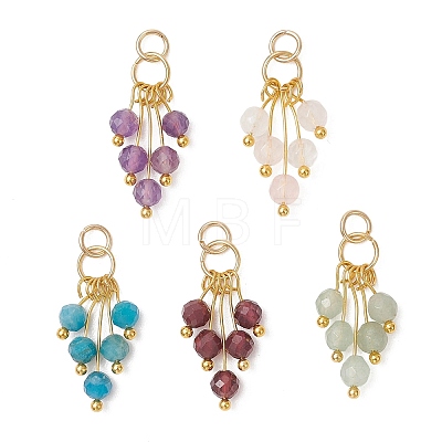 Natural Mixed Gemstome Faceted Round Beads Tassle Charms PALLOY-JF05107-1