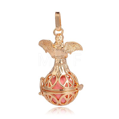 Golden Plated Brass Hollow Round Cage Pendants KK-J251-03G-1