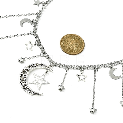 Star & Crescent Moon Alloy Pendant Necklaces NJEW-TA00119-1