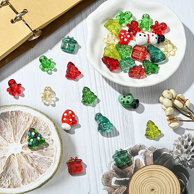 30Pcs Christmas Theme Transparent Glass Beads GLAA-YW0003-85-1