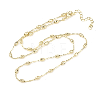 Brass Oval Ball Chain Necklaces for Men Women NJEW-L012-03G-1