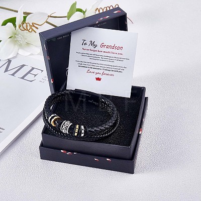 Word Love You Forever Leather Braided Triple Layer Multi-strand Bracelet JB751A-1