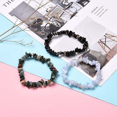 Natural Mixed Stone Chip Beaded Stretch Bracelets for Girl Women BJEW-JB06647-1