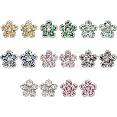 Cubic Zirconia Flower Stud Earrings EJEW-I304-16P-1