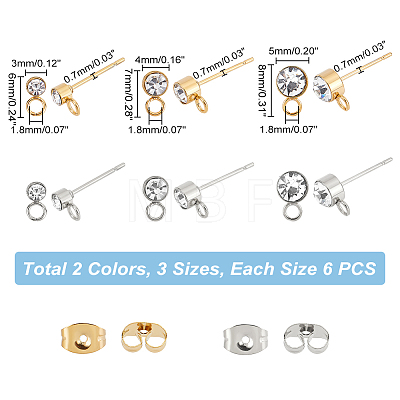 Unicraftale 36Pcs 6 Style 304 Stainless Steel Stud Earrings Findings STAS-UN0039-35-1