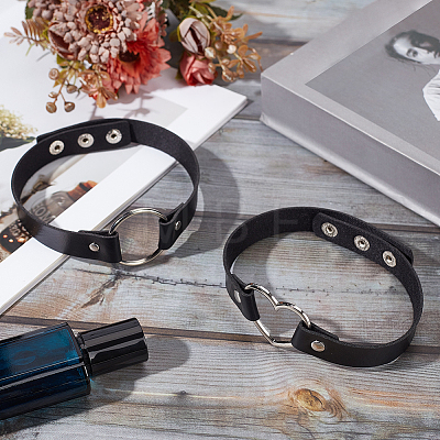 2Pcs 2 Styles Punk Rock Style PU Leather Necklaces NJEW-CL0001-27-1