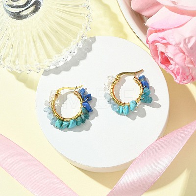 Natural Mixed Stone Chips Hoop Earrings EJEW-JE06022-01-1