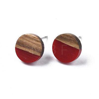 Opaque Resin & Walnut Wood Stud Earrings EJEW-N017-008-B02-1