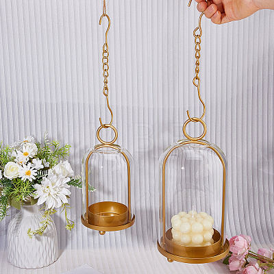 Iron with Glass Shade Candle Holders AJEW-WH0609-968-1