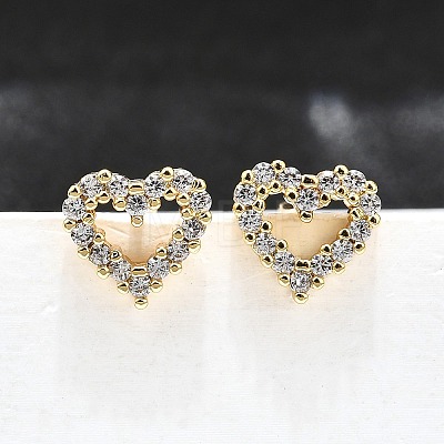 Heart Sparkling Cubic Zirconia Stud Earrings for Girl Women LS-EJEW-H126-18G-1