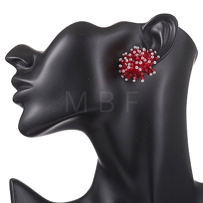 Flower Handmade Glass Seed Beads Stud Earrings EJEW-MZ00680-02-1