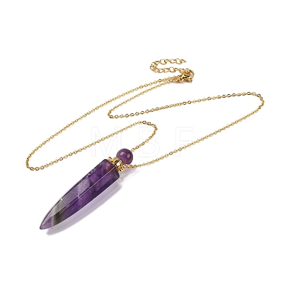 Natural Amethyst Bullet Shaped Perfume Bottle Pendant Necklaces G-B089-02G-08-1