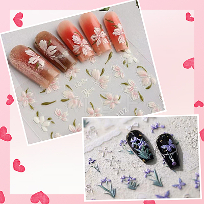 5Pcs 5 Styles Flower Pattern Self Adhesive PET Nail Art Stickers Decals MRMJ-SP0001-24-1