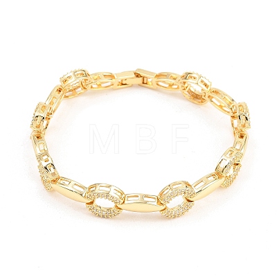 Oval Brass Micro Pave Clear Cubic Zirconia Link Chain Bracelets for Women BJEW-T025-03C-G-1