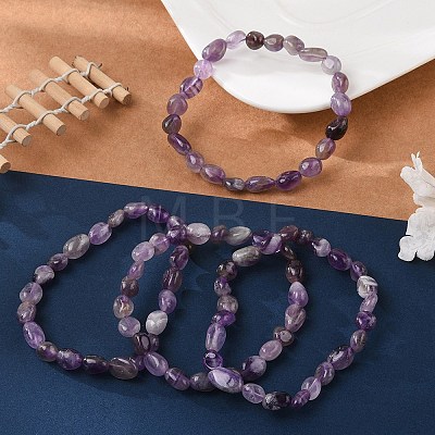 Natural Amethyst Stretch Beaded Bracelets LS-BJEW-K213-C22-1