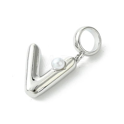 Rack Plating Brass with ABS Plastic Pearl European Dangle Charms KK-G501-02V-P-1