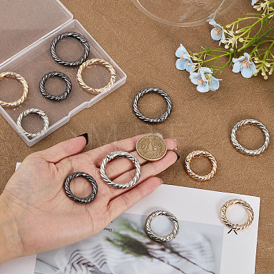 12Pcs 6 Styles Alloy Twist Spring Gate Ring FIND-CA0007-96-1