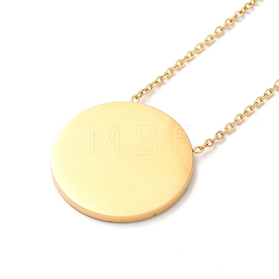 304 Stainless Steel Flat Round Pandant Necklace for Women NJEW-O126-01G-01-1