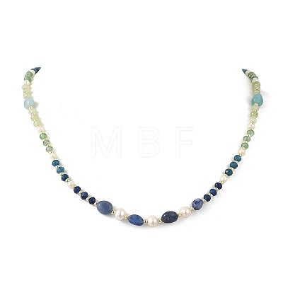 Mixed Gemstone & Natural Freshwater Pearl Beaded Necklaces NJEW-JN06468-03-1
