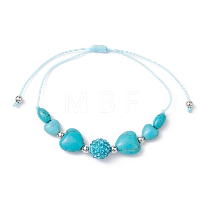 Heart Synthetic Turquoise Braided Bead Bracelets BJEW-JB09822-1