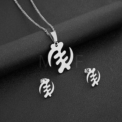 304 Stainless Steel Adinkra Africa Symbol Pendant Necklaces & Stud Earrings Sets FS-WG6B5B7-04-1