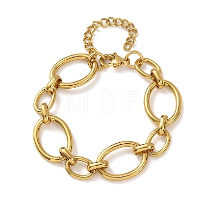 304 Stainless Steel Oval Link Chain Bracelets for Women BJEW-F536-07G-1