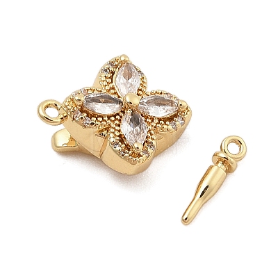 Brass Micro Pave Clear Cubic Zirconia Box Clasps KK-C075-22G-1