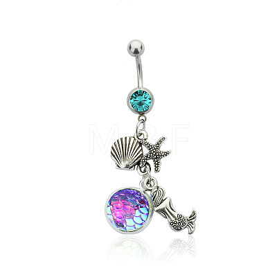 316L Surgical Stainless Steel Mermaid Starfish Dangle Belly Rings WG35D2C-11-1