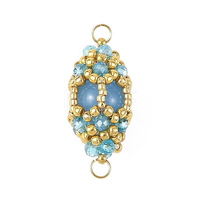 Dyed Natural Malaysia Jade & Glass Seed Beads Connector Charms PALLOY-MZ01403-03-1