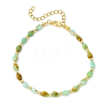 Teardrop Natural Chalcedony & Brass Beaded Bracelets for Women BJEW-JB13960-01-1