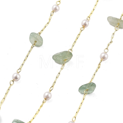 Natural Green Aventurine & Glass Link Chains CHC-K014-12G-03-1