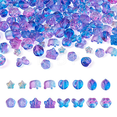 Biyun 160Pcs 8 Style Transparent Spray Painted Glass Beads GLAA-BY0001-01-1