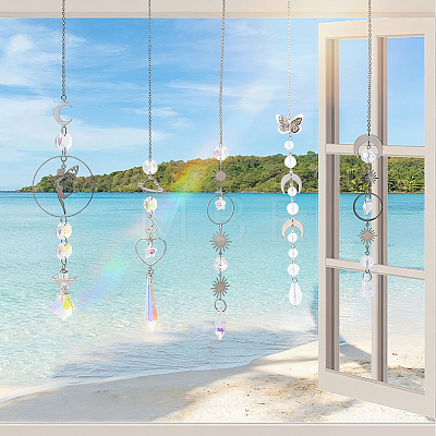 5Pcs Alloy Planet Moon Hanging Ornaments HJEW-BM0001-47-1