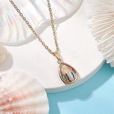 Natural Paua Shell Pendant Necklaces NJEW-JN05141-04-1