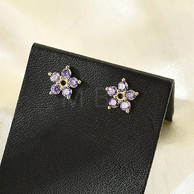 Brass Micro Pave Cubic Zirconia Stud Earrings EJEW-R016-26G-12-1