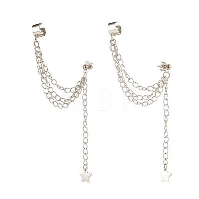304 Stainless Steel Safety Chains Dangle Stud Earrings with Ear Cuff EJEW-JE04923-02-1