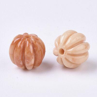 Synthetic Coral Corrugated Melon Beads CORA-R017-27-B08-1