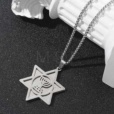 Hanukkah 304 Stainless Steel Star of David Pendant Necklaces NJEW-Z058-02P-1