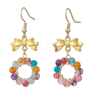 Bowknot with Ring Dyed & Heated Natural Agate Dangle Earrings EJEW-JE06839-01-1