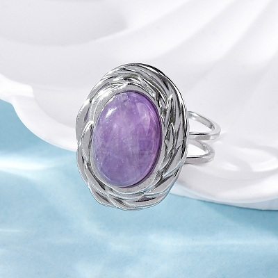 Oval Natural Amethyst Finger Rings RJEW-M063-01P-16-1