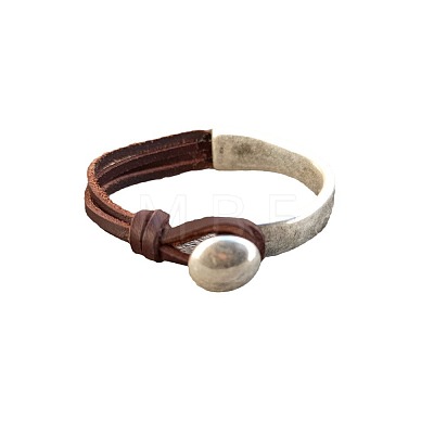 Flat Round Alloy & Acrylic & Imitation Leather Cord Bangles for Men FS-WG7E36B-01-1-1