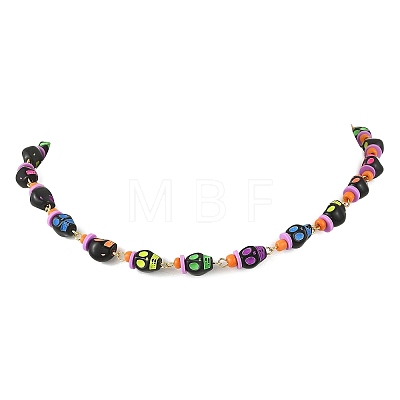 Halloween Skull Acrylic Beaded Necklaces NJEW-JN06531-1
