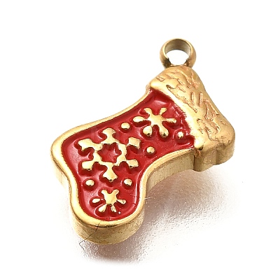 Christmas 304 Stainless Steel Red Enamel Charms STAS-L022-468G-1