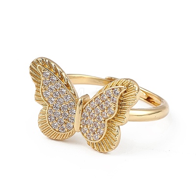 Clear Cubic Zirconia Butterfly Adjustable Ring RJEW-L100-013G-1